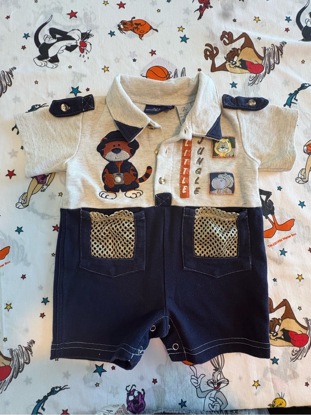 Kids Headquarters Light Blue & Navy Puppy Polo Romper